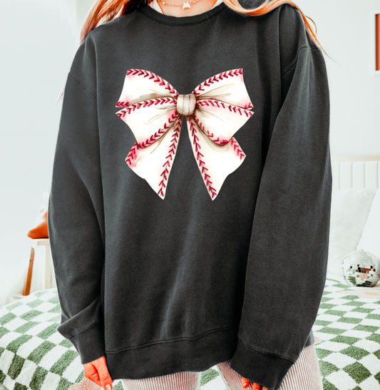 Gia Gifts Boutique - Baseball Coquette Bow Graphic Sweatshirt