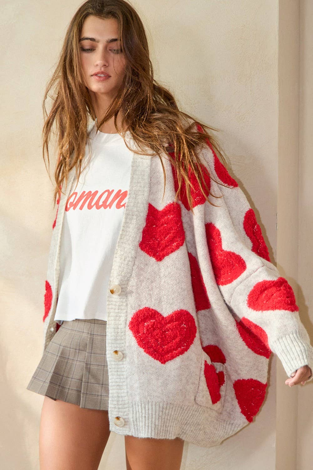 BUCKETLIST - IT1670C Oversized Heart Pullover Sweater Cardigan