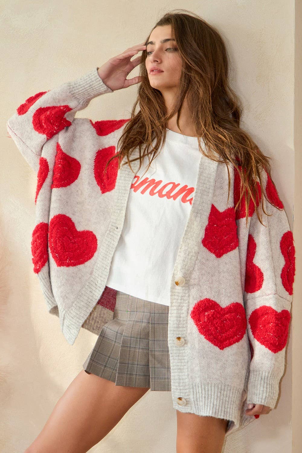 BUCKETLIST - IT1670C Oversized Heart Pullover Sweater Cardigan