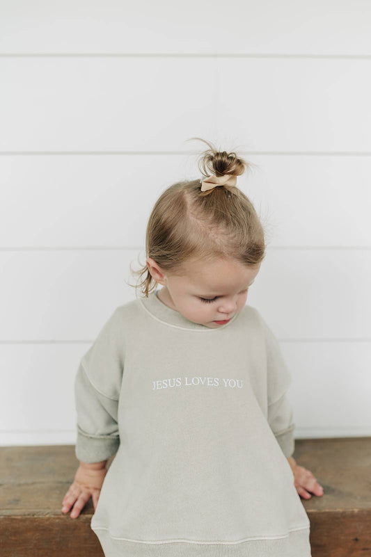 Little Texan Design - Jesus Loves You French Terry 100% Cotton Neutral Crewneck-