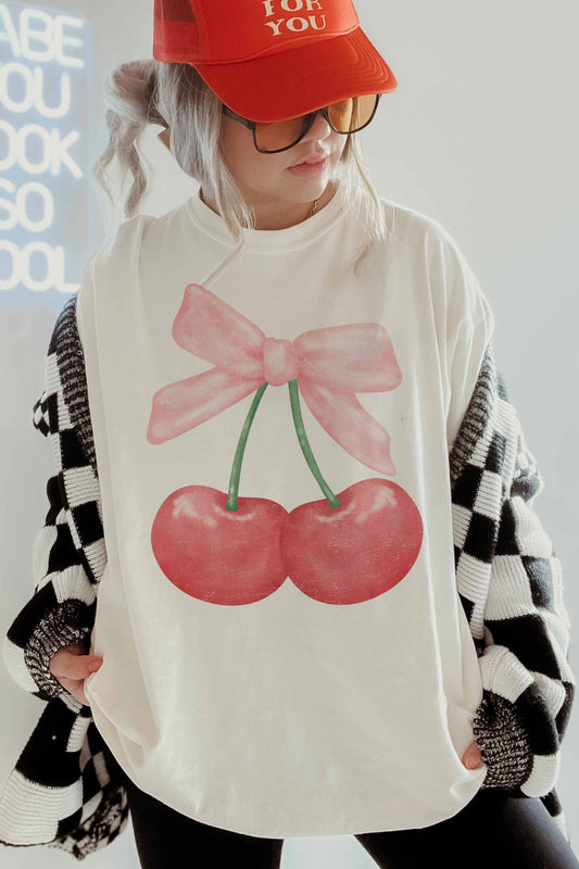 GOOD DAY STREET - [G1454X-OTS]-CHERRY RIBBON VALENTINES OVERSIZED GRAPHIC TEE