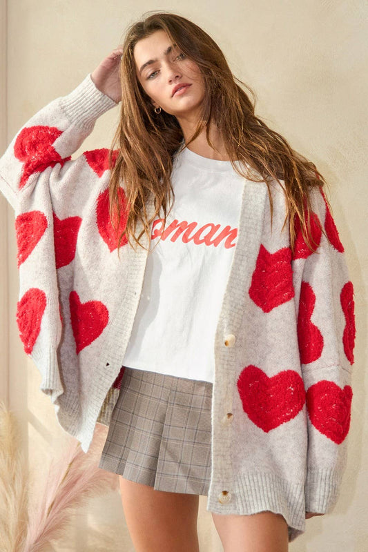 BUCKETLIST - IT1670C Oversized Heart Pullover Sweater Cardigan